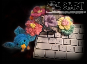 keyboard with hand-knit birdie/flowers